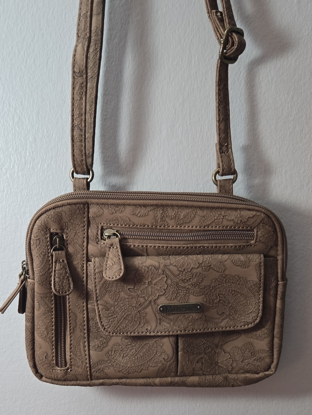 Embossed Floral Crossbody Bag in Brown